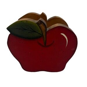Vintage Red Wooden Handpainted Apple Farmhouse Holder Napkin Folders Teacher